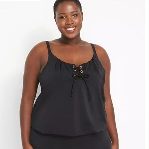 Cacique No-Wire Lace-Up Blouson Swim Tankini Top